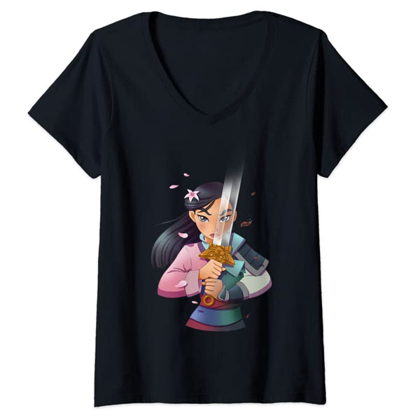Mujer Disney Mulan Anime Half Girl Half Warrior Camiseta Cuello V